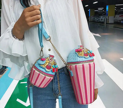 Cute Ice Cream Shape Shoulder Bag Embroidered Funny Crossbody Bag Mini Chain Messenger Bag Girls' Phone Bag