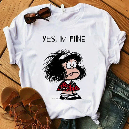 T-shirt imprimé PAZ Mafalda ou QUIERO Cafe pour femme, nouveau modèle, Harajuku, vêtements pour femme