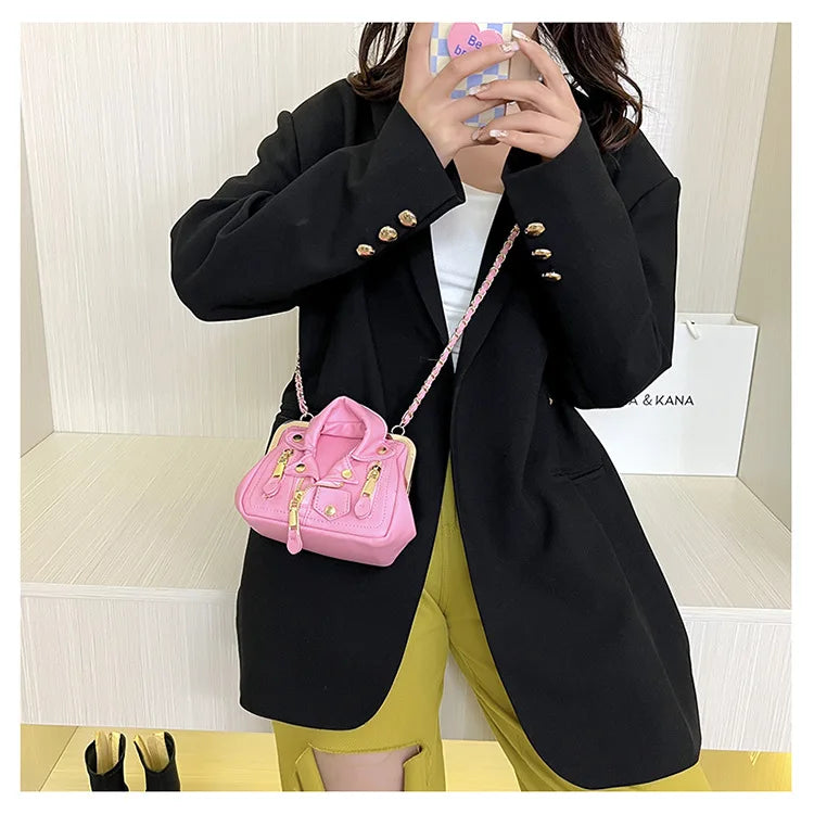 Luxury Designer Women Bag High Quality PU Leather Shoulder Bag Fashion Mini Clothe Shape Crossbody Bag Trendy Personality Purses