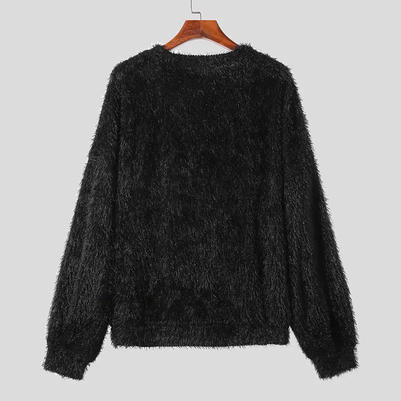 2023 Hommes Pulls Couleur Unie En Peluche O-cou À Manches Longues Mode Décontracté Hommes Vêtements Streetwear Automne Pulls S-5XL INCERUN