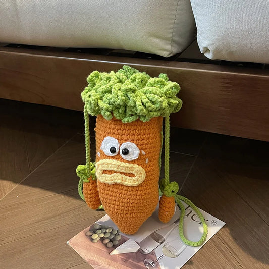 Cute Cartoon Carrot Shape Women Crochet Crossbody Ultralight Shoulder Bag 2024 New Small Phone Purse Bolsos Feminina