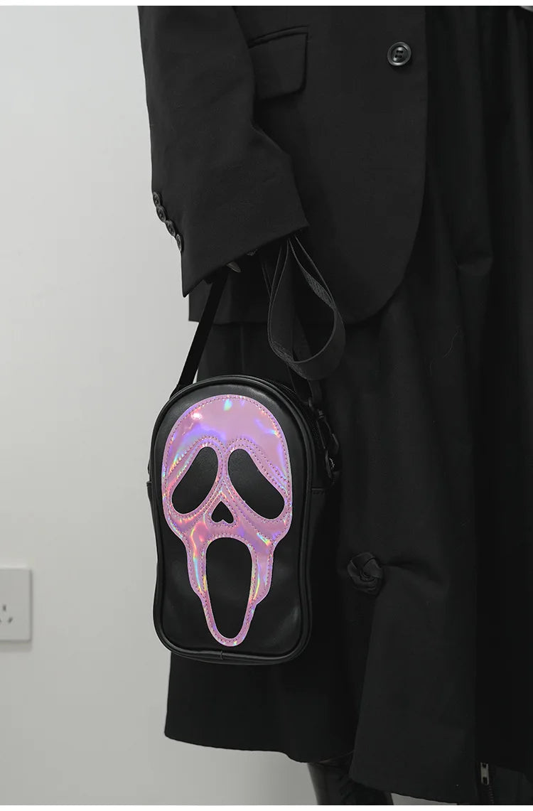 Bolso bandolera para hombre y mujer, estilo coreano, divertido bolso de hombro con calavera fantasma láser, bolso pequeño suave para teléfono móvil