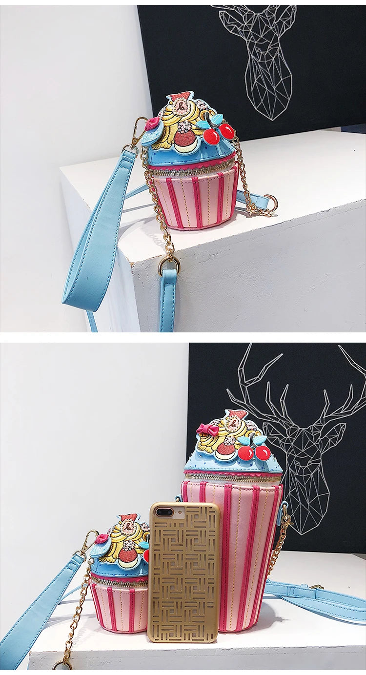 Cute Ice Cream Shape Shoulder Bag Embroidered Funny Crossbody Bag Mini Chain Messenger Bag Girls' Phone Bag