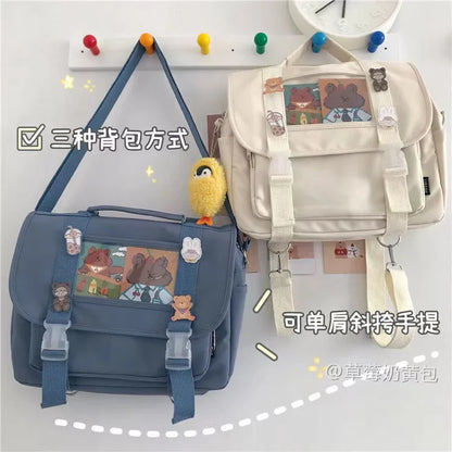 Mochila estilo preppy japonesa para mujer, bolso de estudiante multiusos, bolso de hombro JK, bolsillo de PVC con tarjetas, bolso cruzado tipo Itabag, bolso para libros