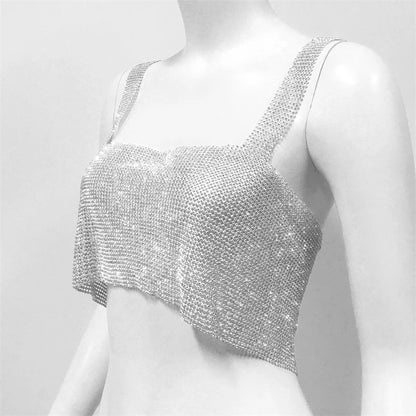 Accesorios para camisetas hechas a mano con diamantes de imitación, ropa de baño para playa de verano 2024, camisetas sin mangas con diamantes de imitación de metal para mujer