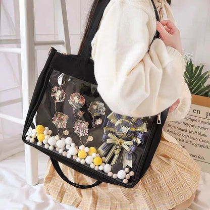 Bolso de lona japonés Harajuku JK para mujer, bolso de mano transparente con bolsillo, mochila para uniforme de secundaria para niñas, bolso bandolera JK