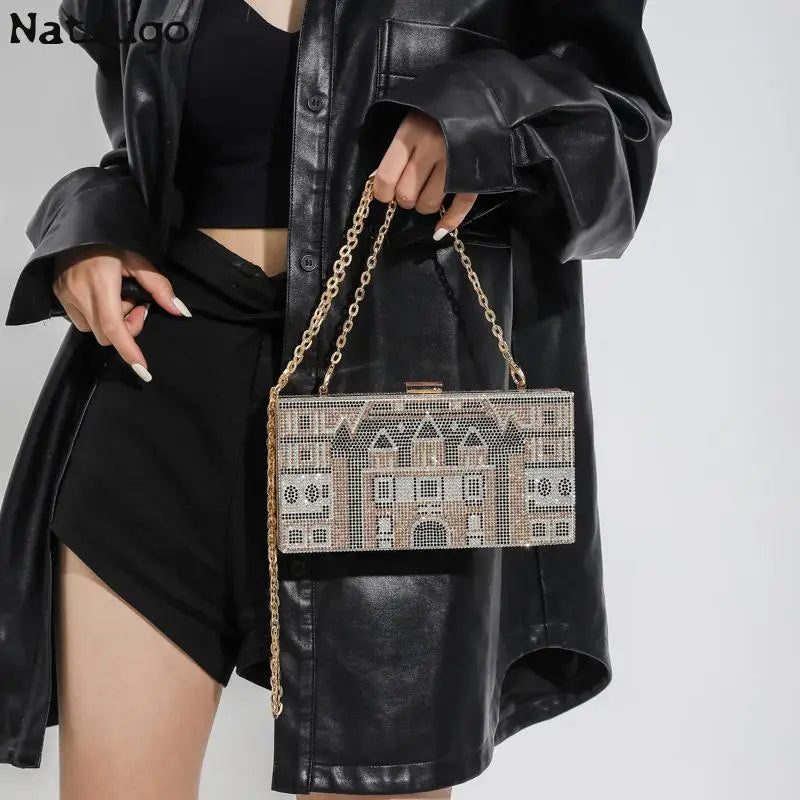 Diamond dinner bag handbag party wedding clip evening bag female chains box shoulder crossbody bag sequin Clutch