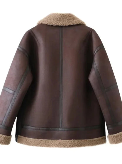 Veste d'hiver chaude en cuir PU pour femme, manteau à manches longues et fermeture éclair, style vintage, à la mode, 2023