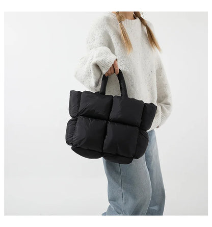 Bolso de mano acolchado suave y moderno para mujer, bandolera de nailon acolchada, bolso de mano de algodón cálido para invierno