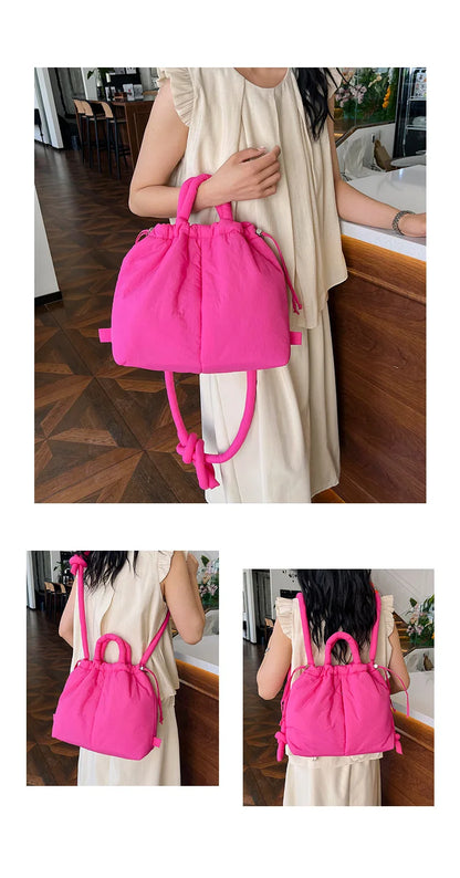 Casual Large Capacity Puffer Tote Bag Designer Padded Nylon Women Handbags Knotted Strap Shouder Crossbody Bags Warm Sac 2024