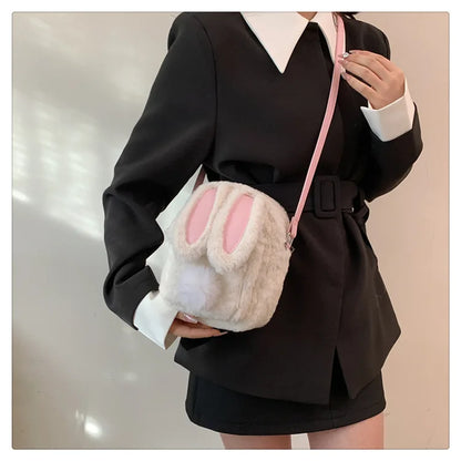 Plush Rabbit Single Shoulder Bag Doll Crossbody Bag For Girls 2024 New Cute Small Coin Wallet Phone Bag Toys For Children