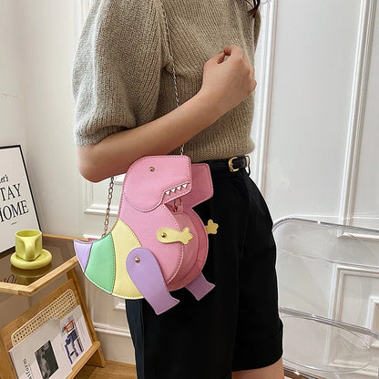 Bolso de hombro de moda para mujer, con forma de dinosaurio de dibujos animados, estilo vintage, informal, tipo mensajero, de piel sintética, minibolso de mano para mujer