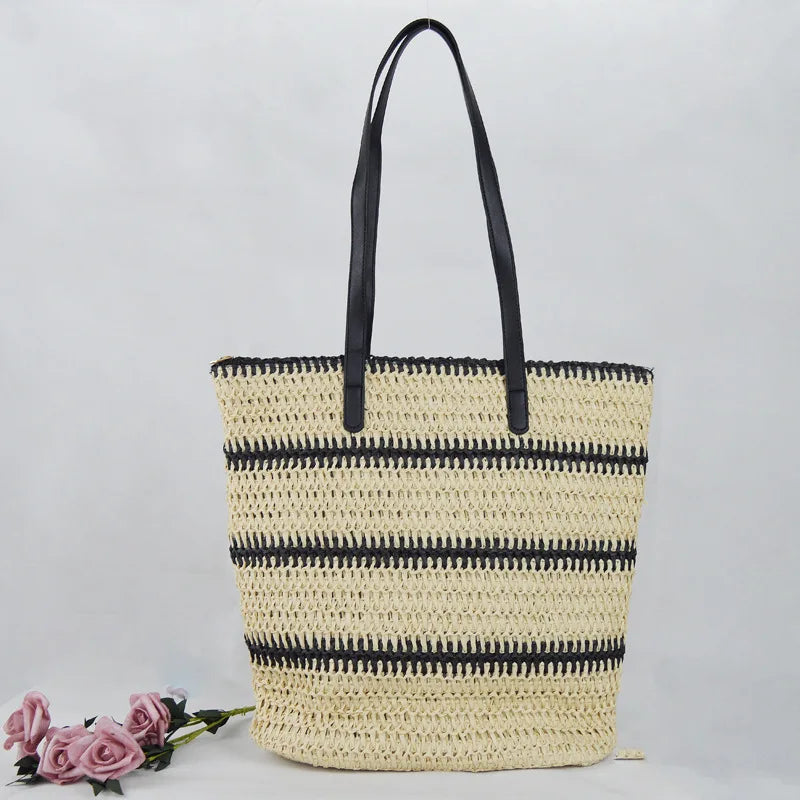 Bolso de hombro de gran capacidad para mujer, bolsos de playa de ocio tejidos, bolsos de paja multifuncionales, carteras y bolsos de lujo 2024