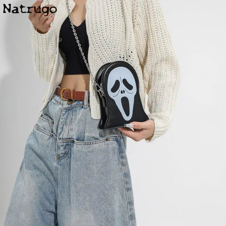 Lindo bolso de hombro con personalidad femenina, divertido bolso de calavera, bolso de mensajero de fantasma de Halloween, bolso de teléfono móvil de moda de PU