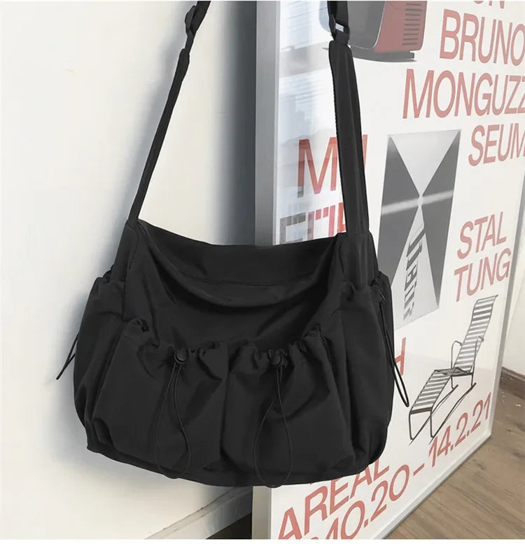 Bolsos cruzados informales con cordón para mujer, bolso de hombro tipo hobo de gran capacidad, bolso de compras grande de nailon impermeable, bolso universitario