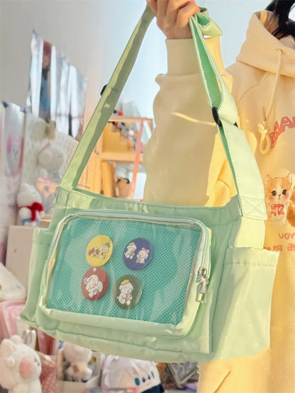 Bolso bandolera transparente con placa de exhibición de insignias para niñas, estilo japonés kawaii, bolso JK, bolso Ita para muñecas, bolsos de hombro