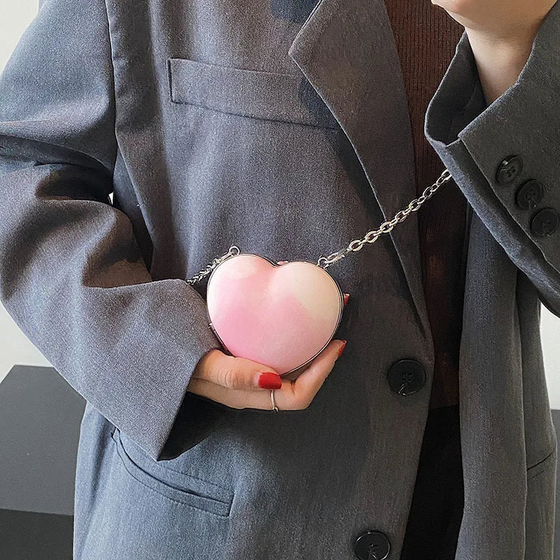 Bolso de mano con forma de corazón de melocotón, para auriculares, llaves, monedero, minibolso de noche con forma de corazón, bolso de hombro para cena de boda, accesorios de billetera