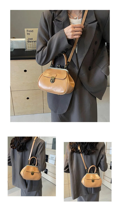 Bolso de mano con clip para mujer, bolso bandolera de cuero, bolso cruzado japonés, bolso con asa superior de color sólido, bolso de cena 2024 バッグ