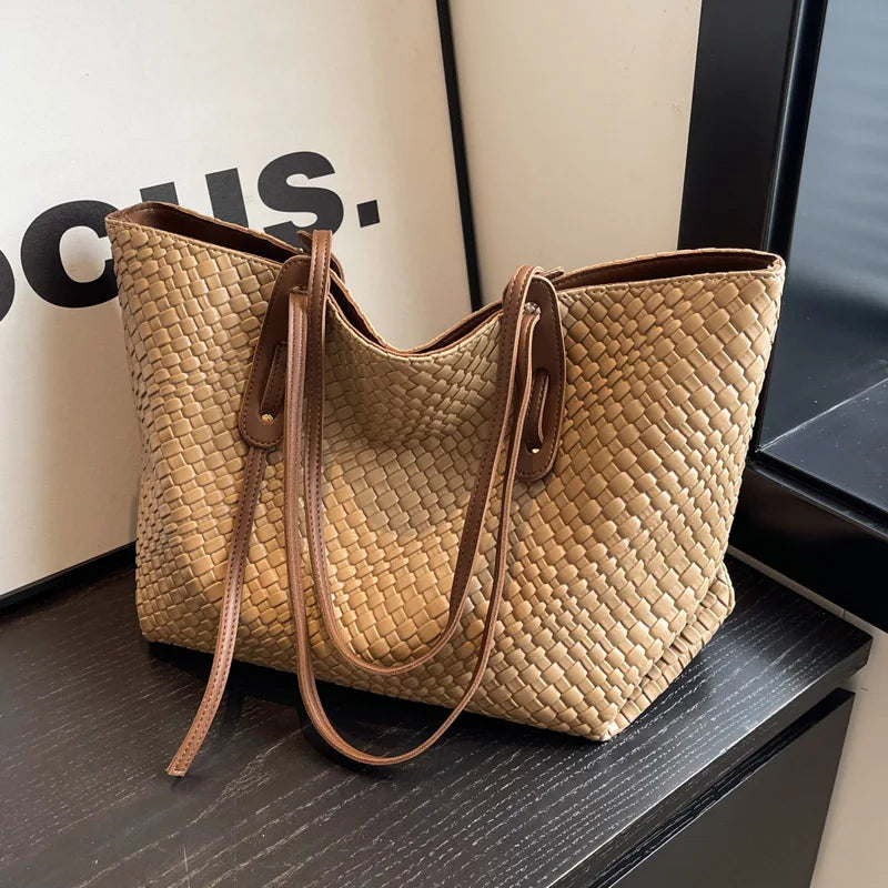 Bolso tejido de gran capacidad para mujer, novedad de primavera 2024, bolso retro versátil de un solo hombro, bolso de mano portátil de versión coreana