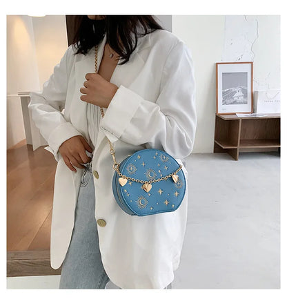 Fashion Starry Sky Round Bags Women Crossbody Bag Luxury Chain Circular Shoulder Bag Lady Small Embroidery Women's Handbag