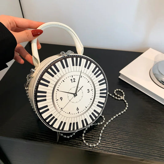 Bolso de hombro para mujer, bolso redondo creativo 2024, lindo bolso cruzado con forma de reloj, bolso pequeño con cadena para mujer