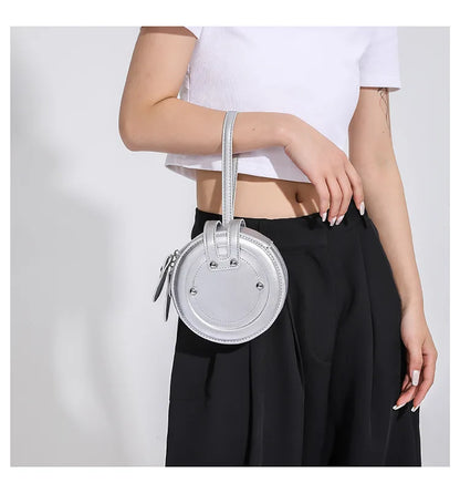 Fashion Mini Round Bag Women's Pu Leather Shoulder Bag Portable Small Clutch Purses