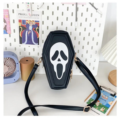 Bolso bandolera con forma de ataúd de fantasma de Halloween, con calavera gótica, divertido bolso de hombro para mujer