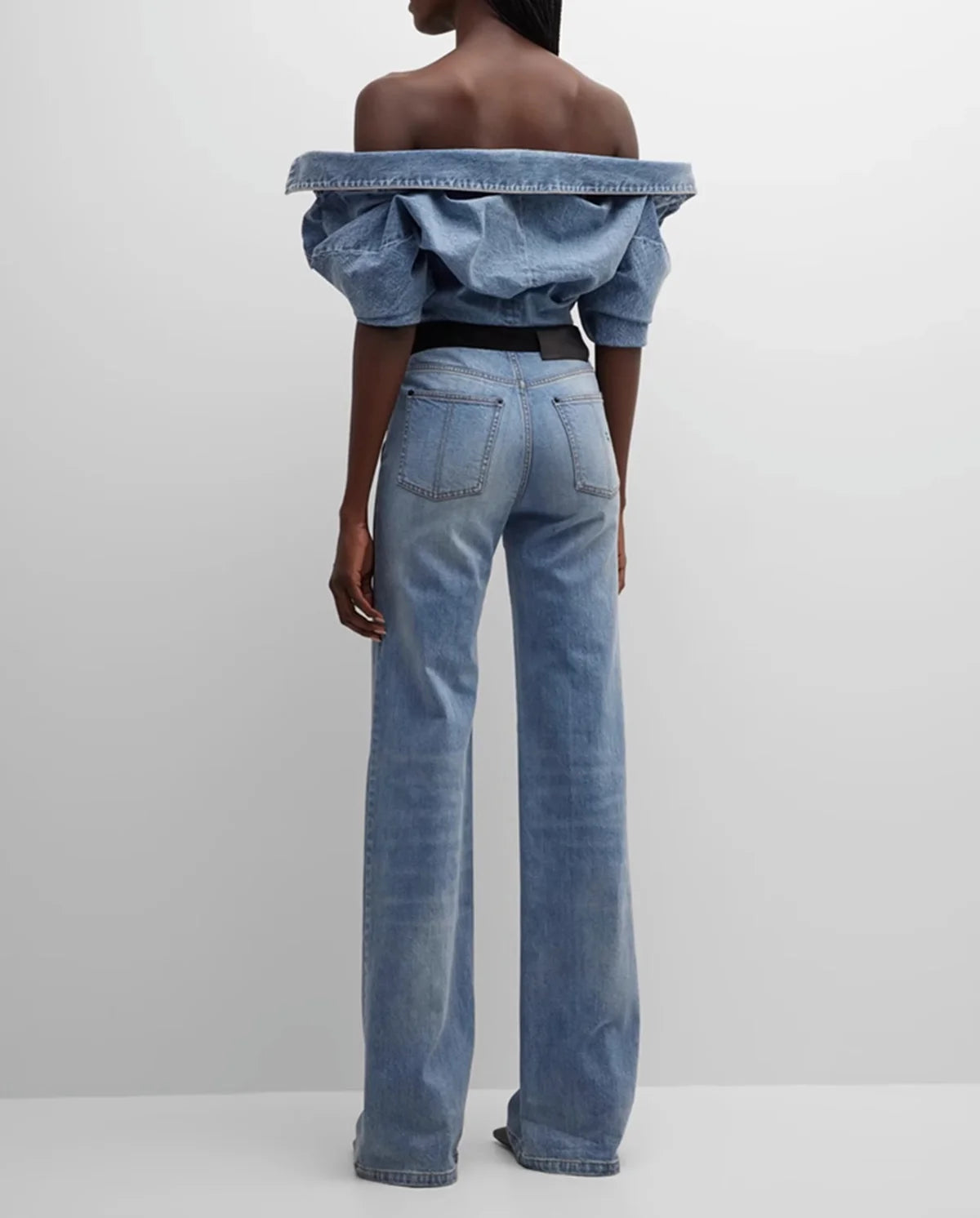 DEAT Fashion Pantalon en jean pour femme taille haute avec coutures contrastées noires et bleues, longueur au sol, jambes larges, automne 2024, nouveau 7AB763