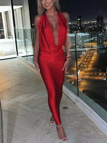 Dulzura Summer Women Halter Backless Midi Dress For Women Bodycon Sexy Party Elegant Outfits Evening Birthday Clothes Y2K 2024