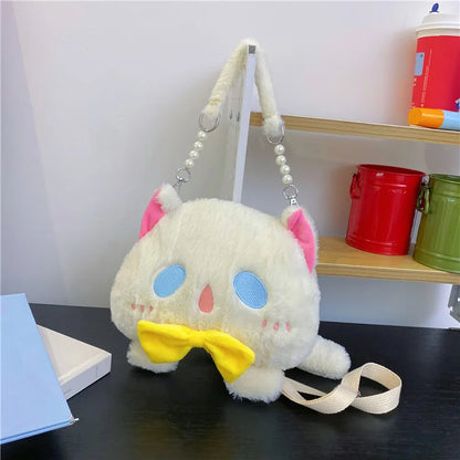 2024 Nuevo bolso de hombro de gato de peluche Lindo bolso de mano pequeño Bolso de mano de diseño de dibujos animados para mujer Elegante bolso cruzado Monedero