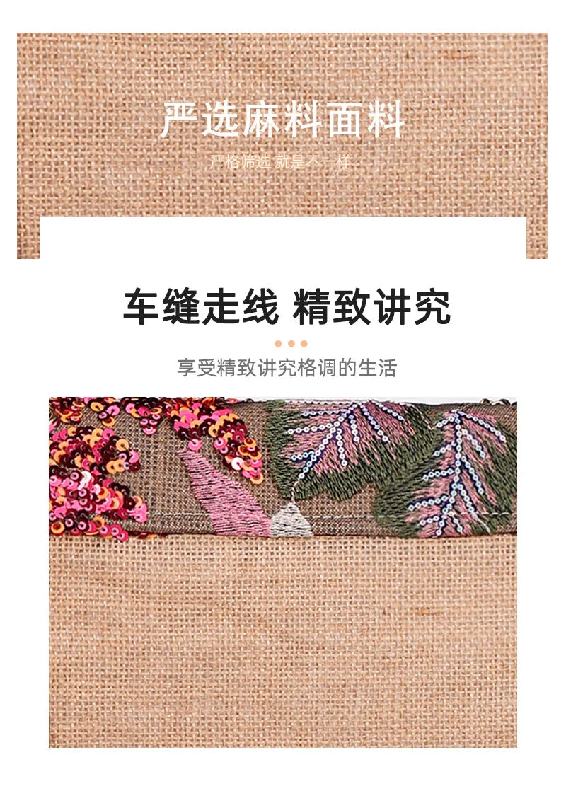 Fashion Sequins Embroidery Flap Women Shoulder Bags Chains Random Floral Pattern Crossbody Bag Casual Summer Beach Underarm Bag