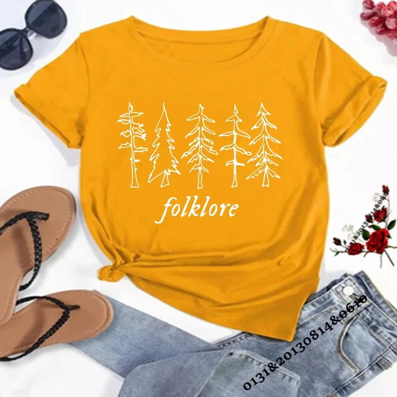 Folklore Shirt Taylor Music Swift Albums Tshirt Folklore Inspired Graphic Women's T-Shirts Cute Aesthetic Tops Tee Gift for Fans