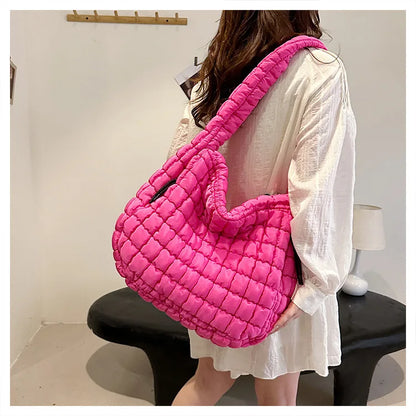 Bolsos de hombro casuales con frunces para mujer, bolsos cruzados acolchados, bolsos de mano de nailon de gran capacidad, bolsos grandes para compras