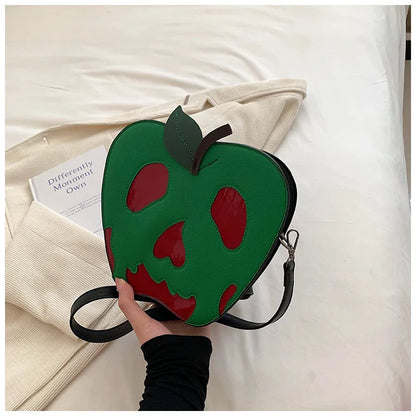 Bolso bandolera con forma de manzana envenenada para Halloween, divertido bolso de hombro, novedoso bolso de mano de piel sintética