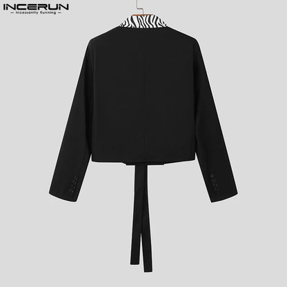 2023 Men Blazer Lapel Long Sleeve Patchwork Button Casual Suits Streetwear Korean Style Fashion Male Crop Coats S-5XL INCERUN