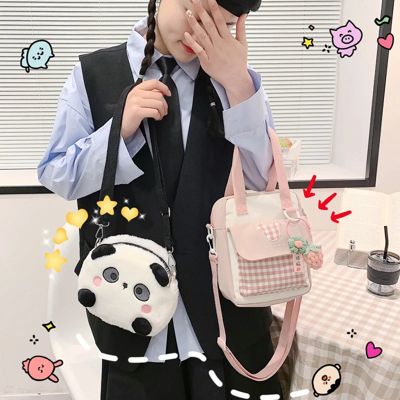 Itabag Girls Transparent Bag Small Tote Handbags and Purses Plaid Cartoon Crossbody Bags Women JK ita bag Japanese Kawaii Bag