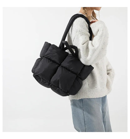 Bolso de mano acolchado suave y moderno para mujer, bandolera de nailon acolchada, bolso de mano de algodón cálido para invierno