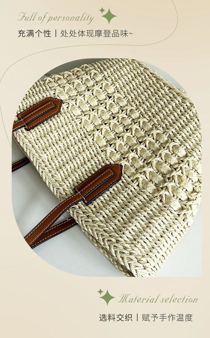 Bolso de playa de vacaciones de verano junto al mar, bolso de mano de cuerda de papel ahuecado de gran capacidad, bolso de paja simple para mujer, bolso de moda