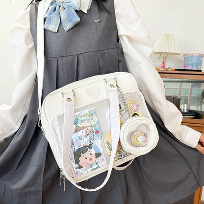 Sac de style japonais Kawaii pour femmes, sac d'uniforme JK en cuir PU, sac à bandoulière transparent pour filles, sacs d'école pour étudiants itabag pour femmes