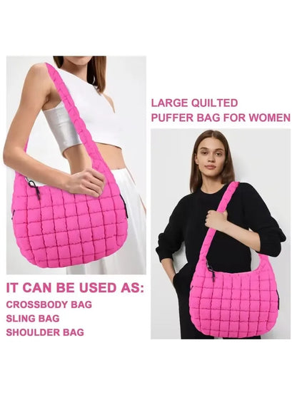 Bolsos de hombro casuales con frunces para mujer, bolsos cruzados acolchados, bolsos de mano de nailon de gran capacidad, bolsos grandes para compras