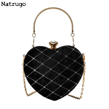 Female Velvet  Handbag Vintage Velour Heart Design Evening Bag Wedding Party Bride Clutch Velour Bag Purse