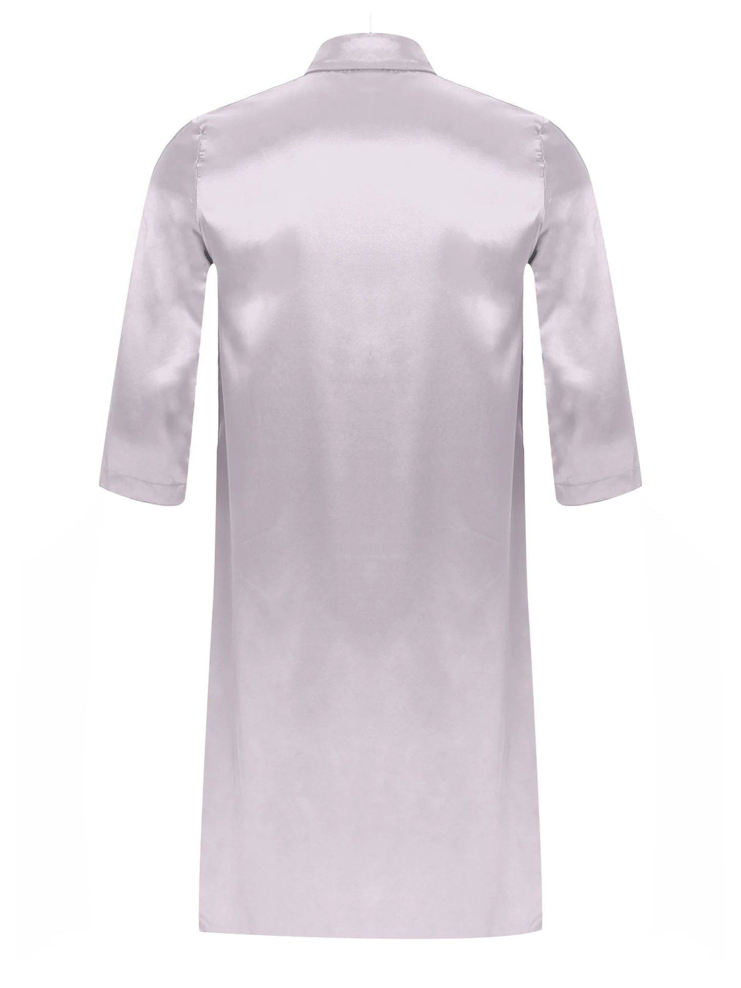 Chemise en satin de soie pour homme Sissy, couleur unie, longue robe portefeuille, peignoir, kimono, chemise de nuit, pyjama, vêtements de nuit, vêtements de détente