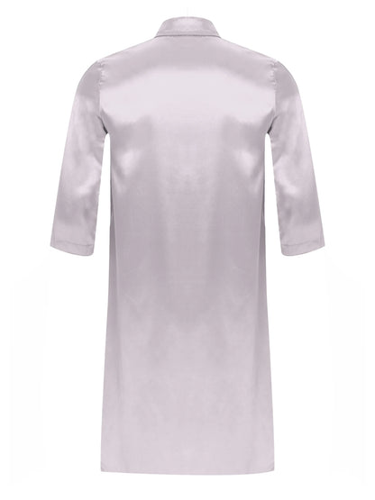 Chemise en satin de soie pour homme Sissy, couleur unie, longue robe portefeuille, peignoir, kimono, chemise de nuit, pyjama, vêtements de nuit, vêtements de détente