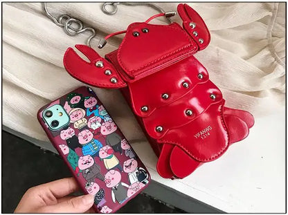 Funny Crayfish Shape Pu Shoulder Bag For Women Summer Red Phone Bag Girls' Chain Small Crossbody Bag