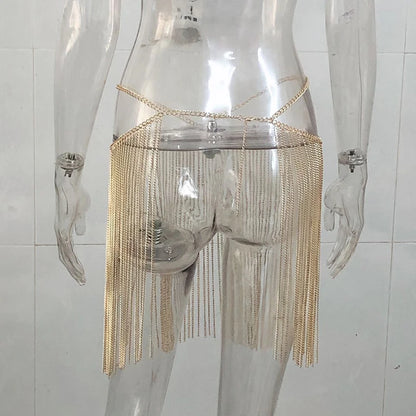 Falda de verano con cadena de metal y borlas para mujer, minifalda sexy de cintura alta, informal, estilo urbano, estilo vintage con lentejuelas