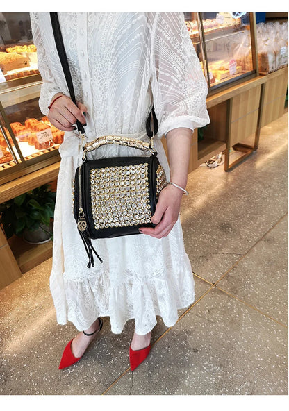 New Women's Bag Cylinder Handmade Shoulder Bag Water Diamond Bag Versatile One Shoulder Crossbody Bag Pillow Bag