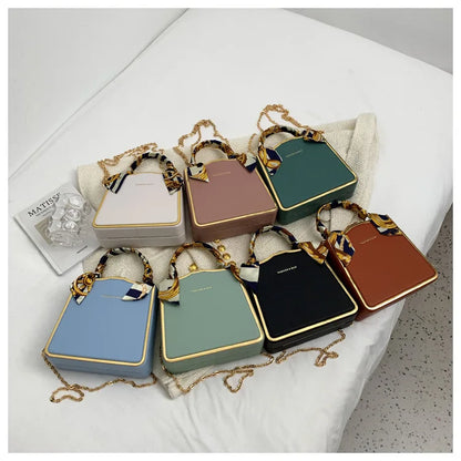 Silk scarf women's small square bag new fashion box bag brand retro chain handbag shoulder messenger bag