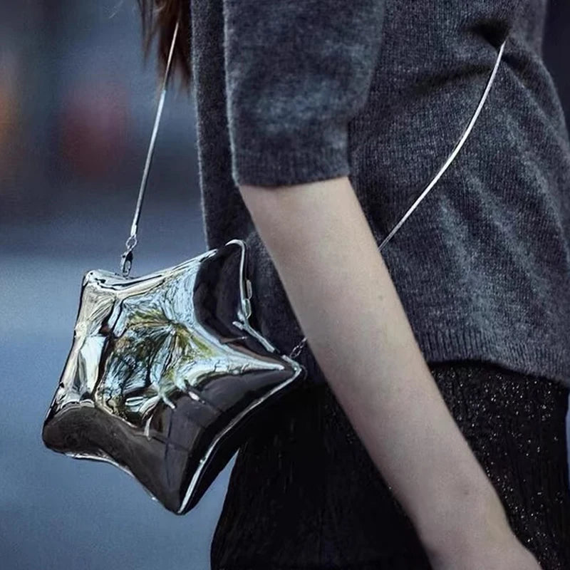 Bolsos cruzados de acrílico con forma de cinco estrellas para mujer, carteras de mano de lujo plateadas para fiesta de noche, 2024