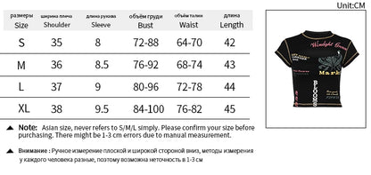 Camisetas gráficas negras con cortes y mangas cortas, ropa urbana de estilo trashy Y2k de los años 2000, ropa de moda para mujer YJ23656MH