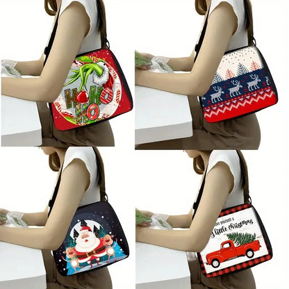 Bolso de hombro con estampado de Papá Noel para mujer, bandolera informal de nailon, regalo de Navidad con dibujos animados para niñas